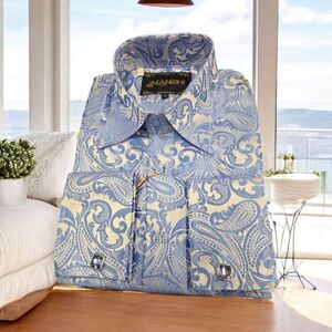 MEN'S MANZINI SKY BLUE LONG SLEEVE FASHION HIGH BOY SPORT SHIRT. MZT-100.